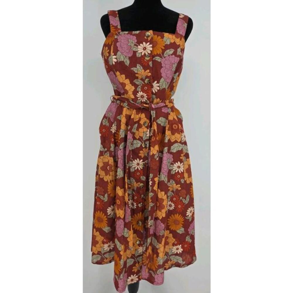 Modcloth x Princess Highway Hannah Sundress US6 Red‎ Linen Smocked Retro
